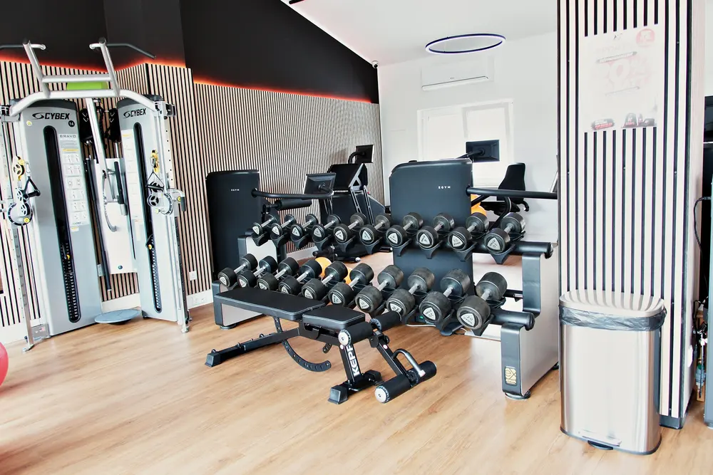 Kurzhantel-Rack und Kabelzugstation im Studio