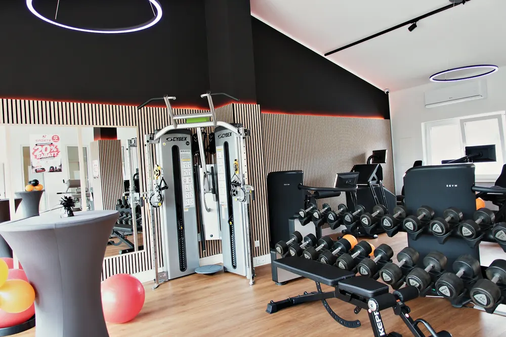 Trainingsfläche mit Zirkelgeräten und Ringleuchte